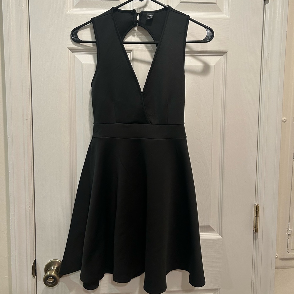 SHEIN Little Black Dress with V- neck, swing skirt, open back